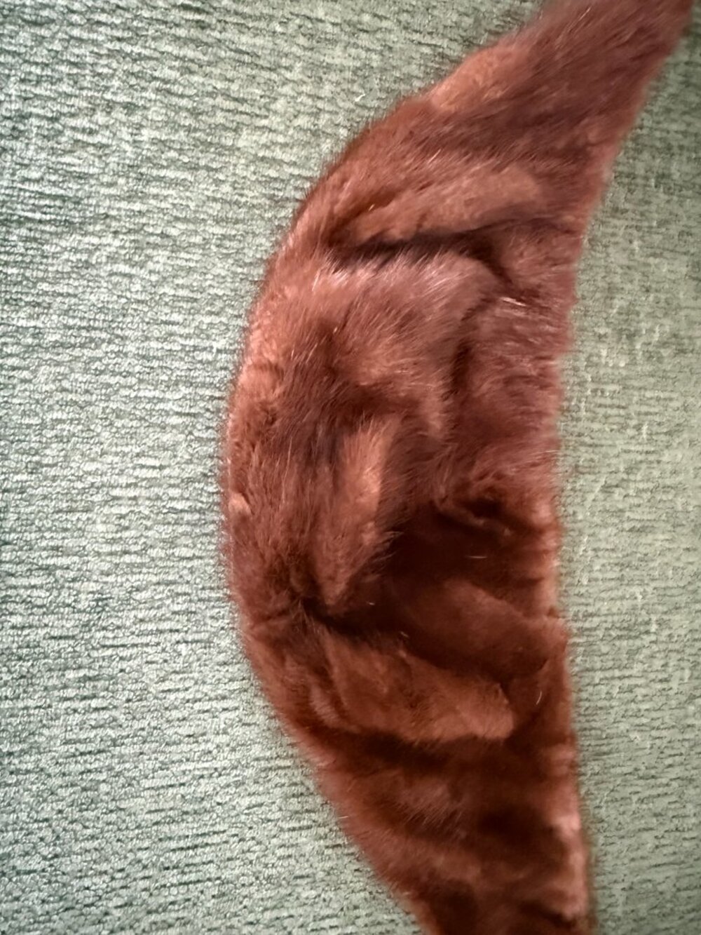 Vintage Genuine Fur Mink Headband Ear Warmer Brown Ribbon Tie